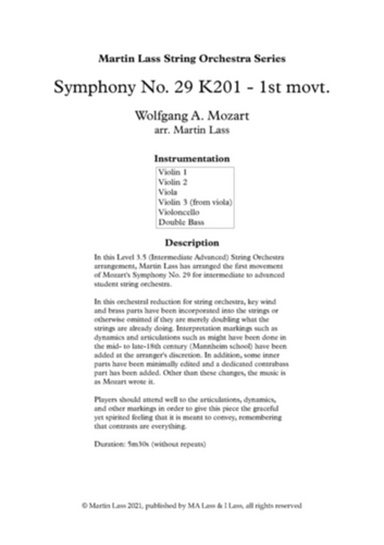 Symphony No. 29 - Mozart | Sheet Music | String Orchestra